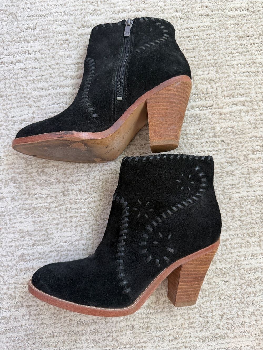 Ivanka Trump Black Suede Whipstitch Ankle Booties